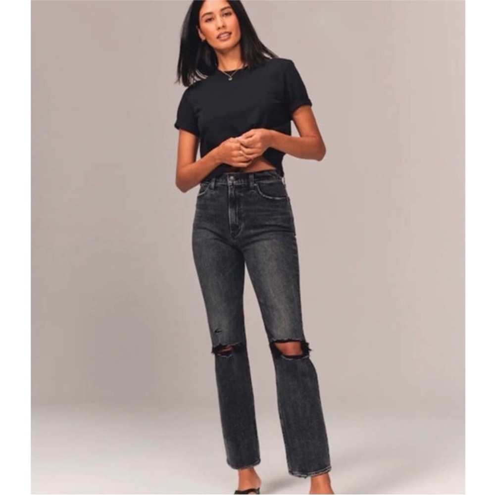 Abercrombie & FitchLong Ultra High Rise Straight Jeans Ripped Washed Black